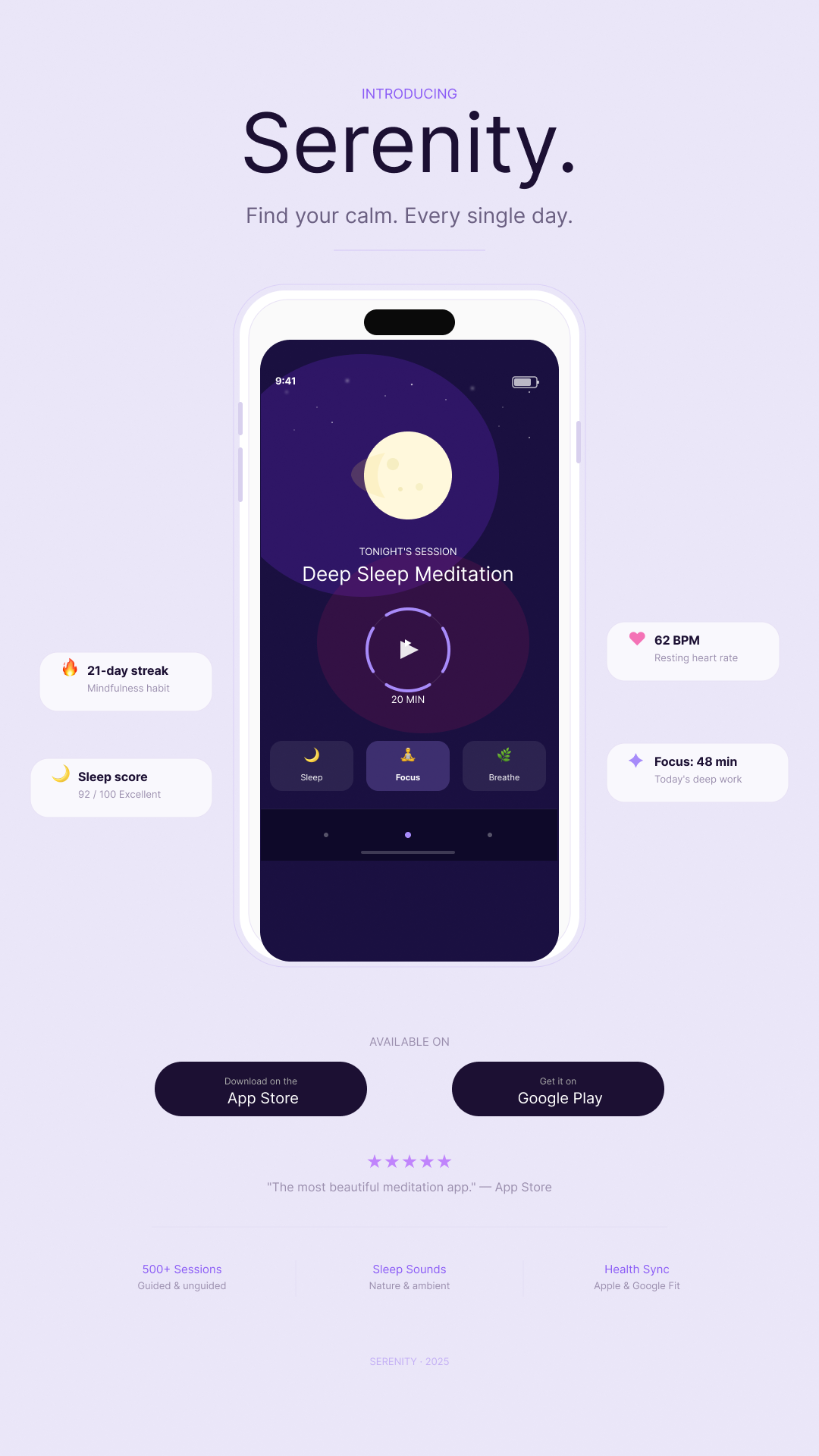 SERENITY meditation app design